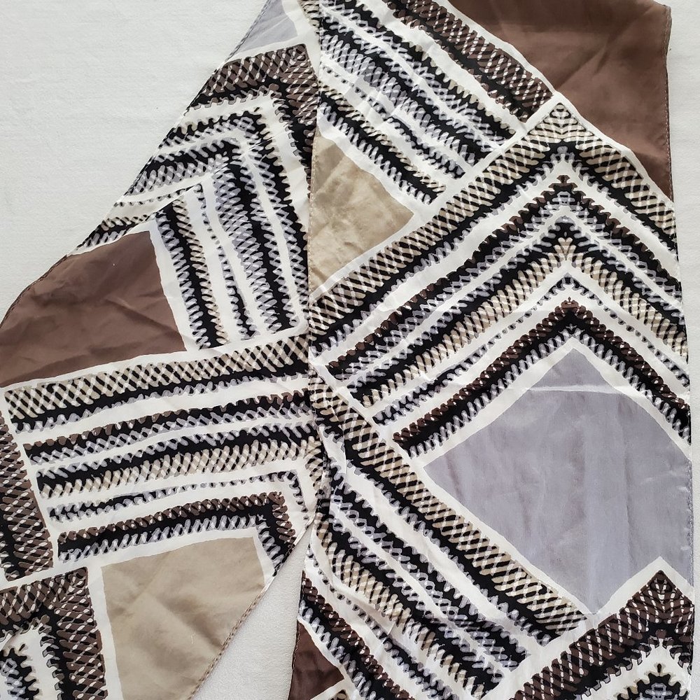 Jones New York Silk Scarf Geometric Black Gray Brn - Picture 2 of 8
